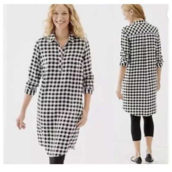 J.Jill women's dress gingham plaid size medium roll tap Sleeve Tunic pockets - Picture 8 of 8